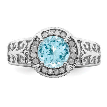 Sterling Silver Rhodium Diamond & Sky Blue Topaz Ring (Size 7 Only)