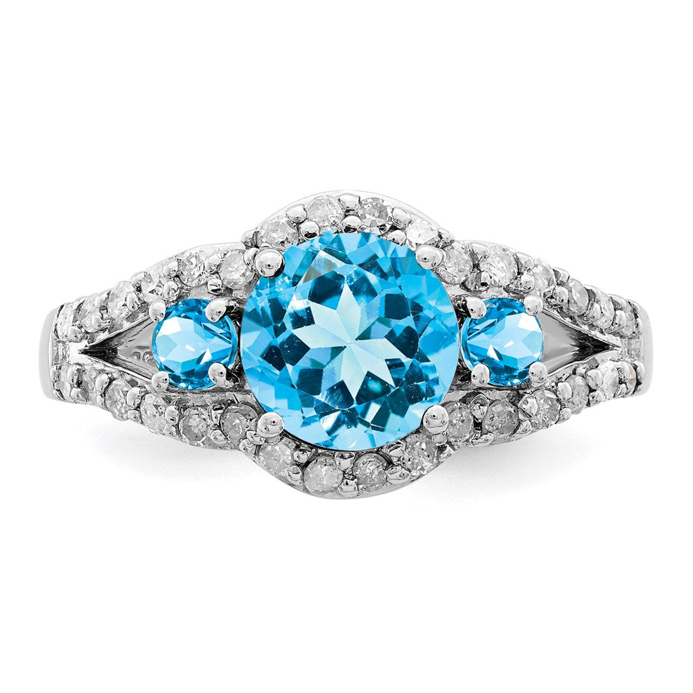 Sterling Silver Rhodium Blue Topaz & Diamond Ring (Size 7 Only)