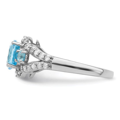 Sterling Silver Rhodium Diamond & Sky Blue Topaz Ring (Size 7 Only)