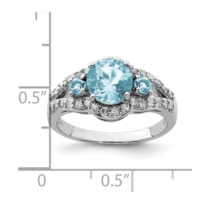 Sterling Silver Rhodium Diamond & Sky Blue Topaz Ring (Size 7 Only)