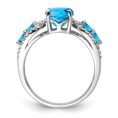 Sterling Silver Rhodium Blue Topaz & Diamond Ring (Size 6 Only)