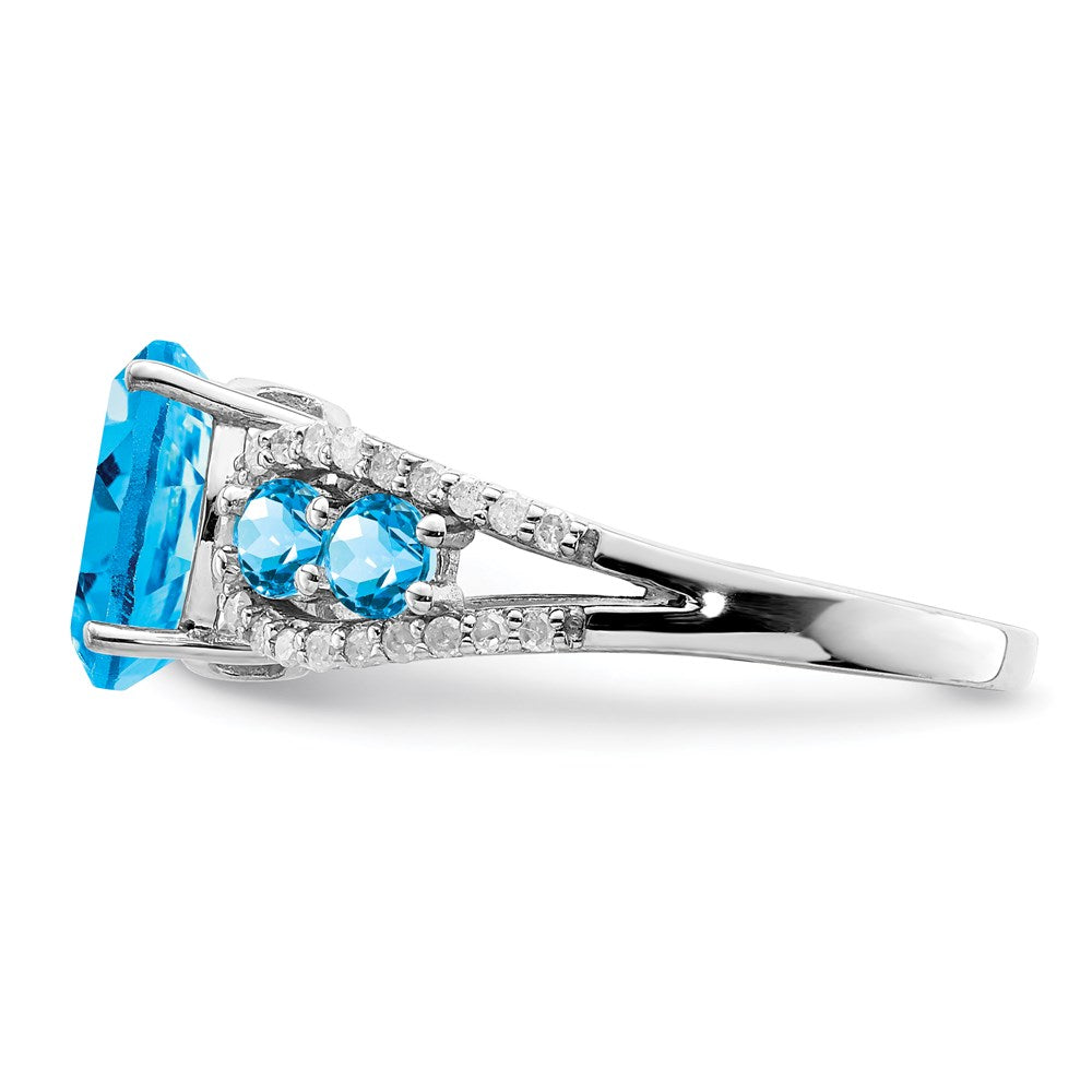 Sterling Silver Rhodium Blue Topaz & Diamond Ring (Size 6 Only)