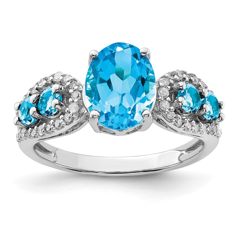 Sterling Silver Rhodium Blue Topaz & Diamond Ring (Size 6 Only)