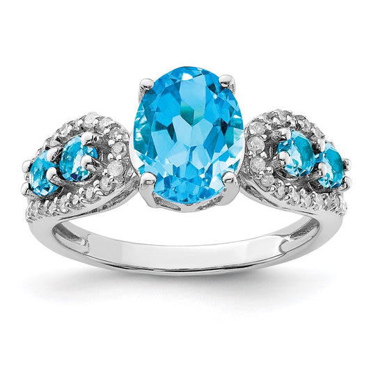 Sterling Silver Rhodium Blue Topaz & Diamond Ring (Size 6 Only)