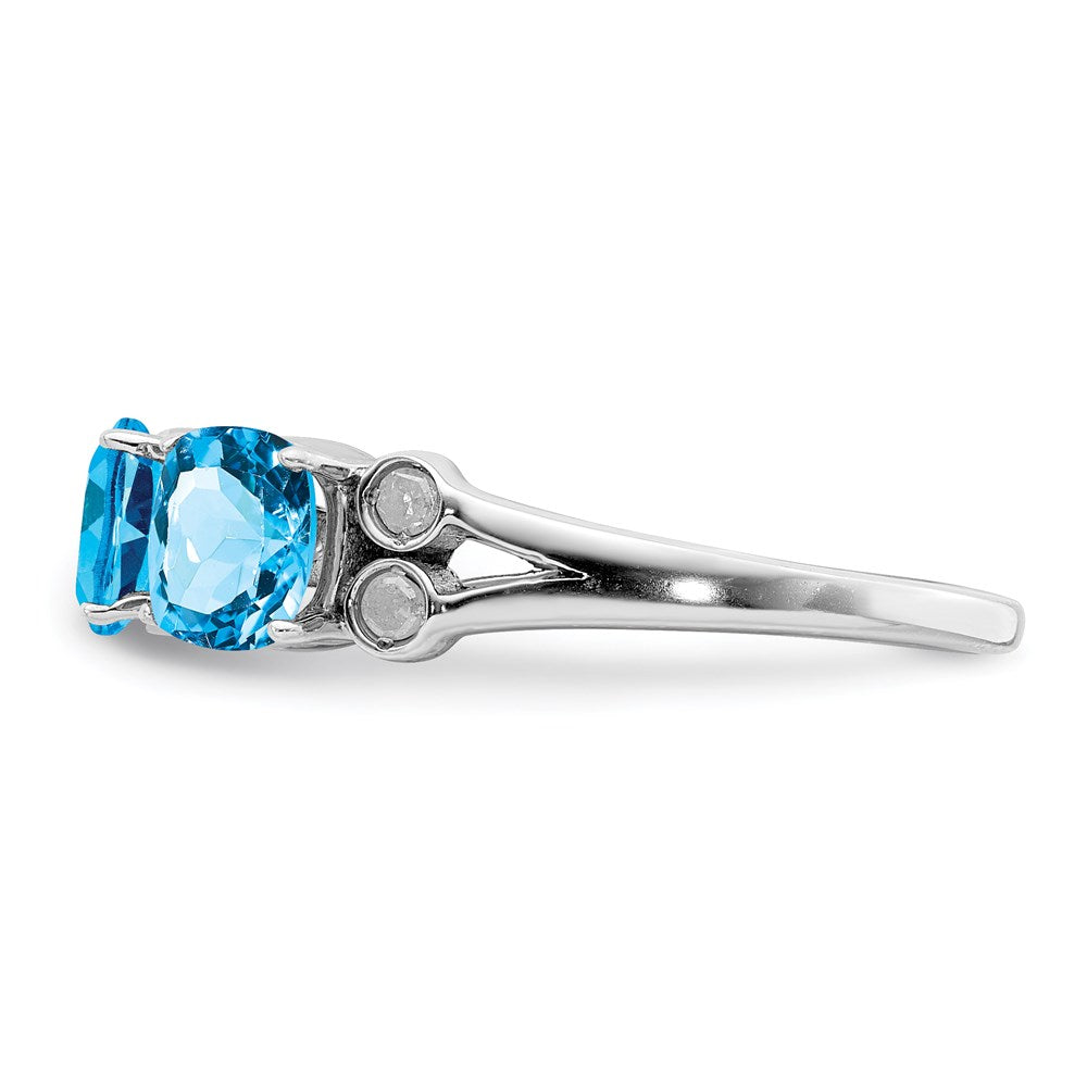 Sterling Silver Rhodium Blue Topaz & Diamond Ring (Size 7 Only)
