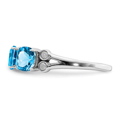 Sterling Silver Rhodium Blue Topaz & Diamond Ring (Size 7 Only)