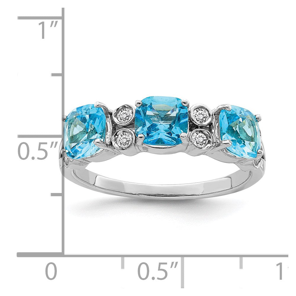 Sterling Silver Rhodium Blue Topaz & Diamond Ring (Size 7 Only)