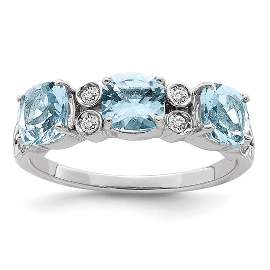 Sterling Silver Rhodium Diamond & Sky Blue Topaz Ring (Size 7 Only)