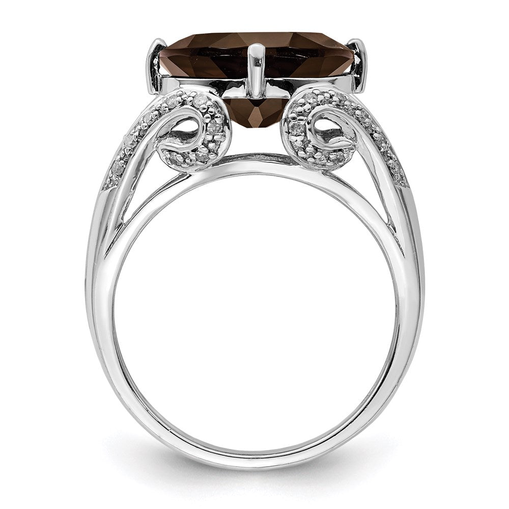 Sterling Silver Rhodium Oval Diamond & Smoky Quartz Ring (Size 7 Only)