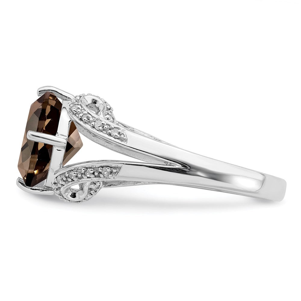 Sterling Silver Rhodium Oval Diamond & Smoky Quartz Ring (Size 7 Only)