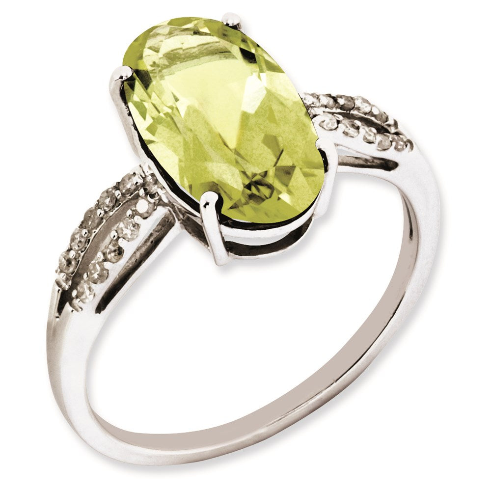 Sterling Silver Rhodium Plated Oval Diamond & Lemon Quartz Ring (Size 7 Only)