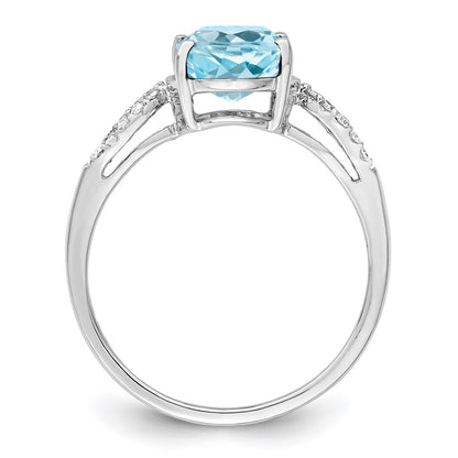 Sterling Silver Rhodium Sky Blue Topaz & Diamond Ring (Size 7 Only)