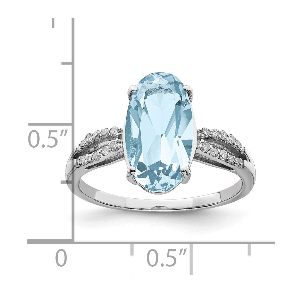 Sterling Silver Rhodium Sky Blue Topaz & Diamond Ring (Size 7 Only)