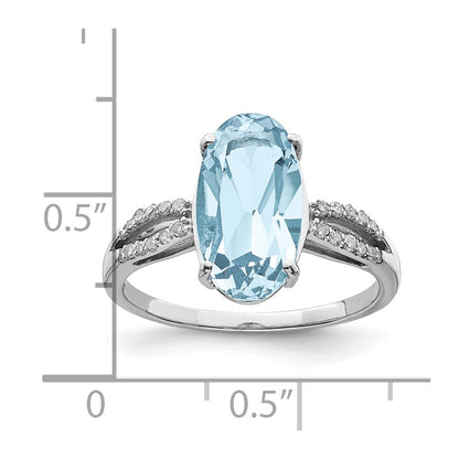 Sterling Silver Rhodium Sky Blue Topaz & Diamond Ring (Size 7 Only)