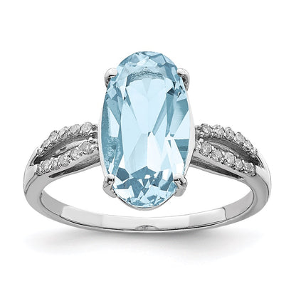 Sterling Silver Rhodium Sky Blue Topaz & Diamond Ring (Size 7 Only)