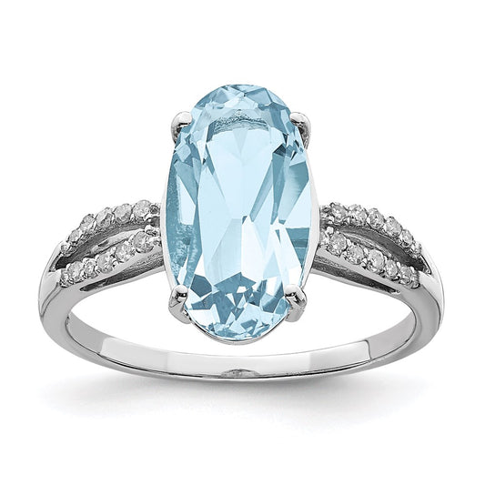 Sterling Silver Rhodium Sky Blue Topaz & Diamond Ring (Size 7 Only)
