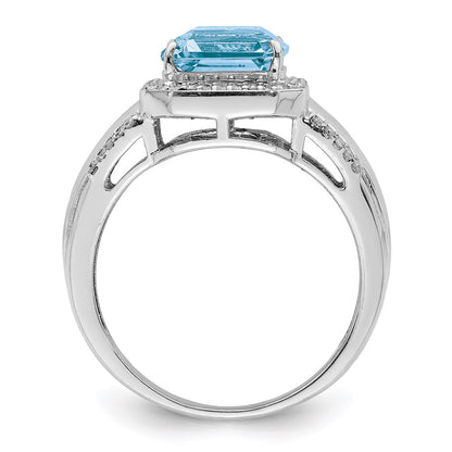 Sterling Silver Rhodium Diamond & Sky Blue Topaz Ring (Size 7 Only)