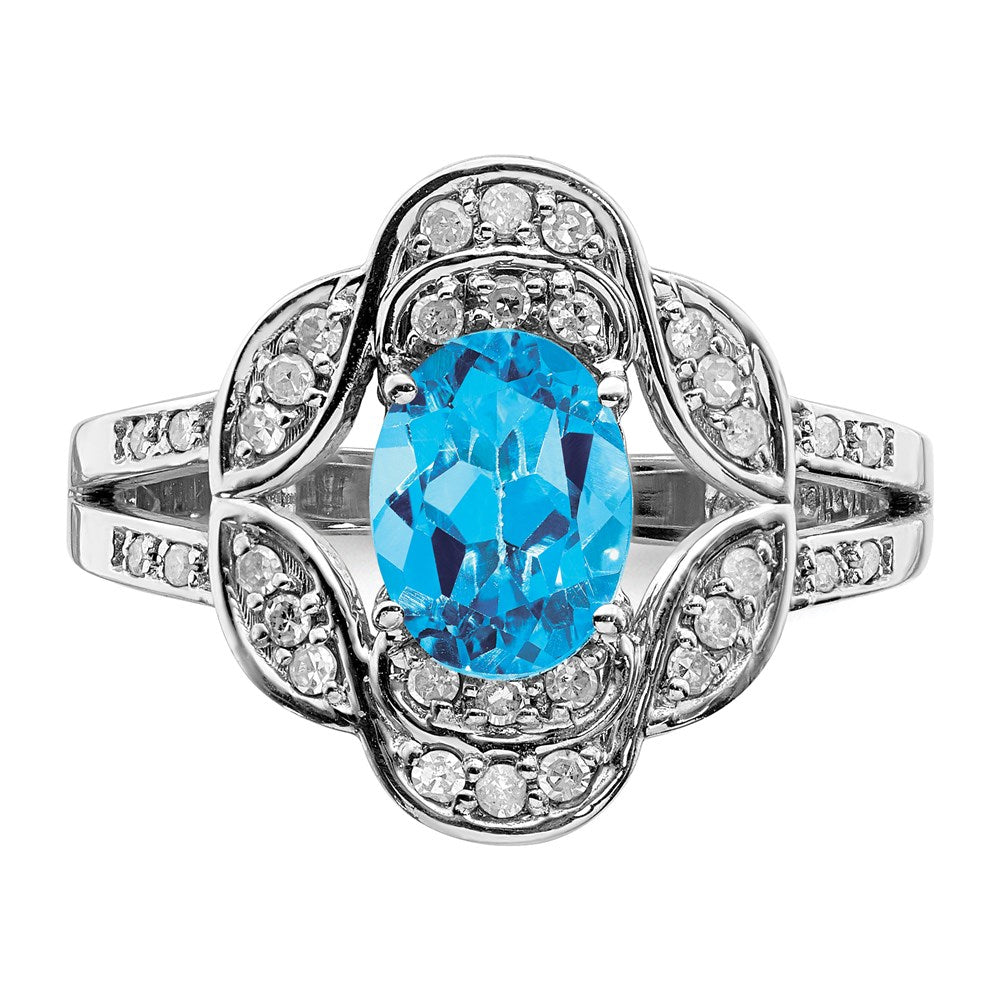 Sterling Silver Rhodium Blue Topaz & Diamond Ring (Size 7 Only)