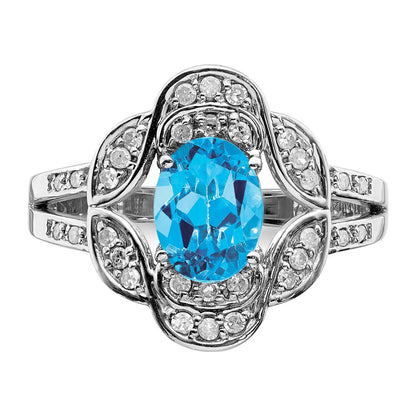 Sterling Silver Rhodium Blue Topaz & Diamond Ring (Size 7 Only)