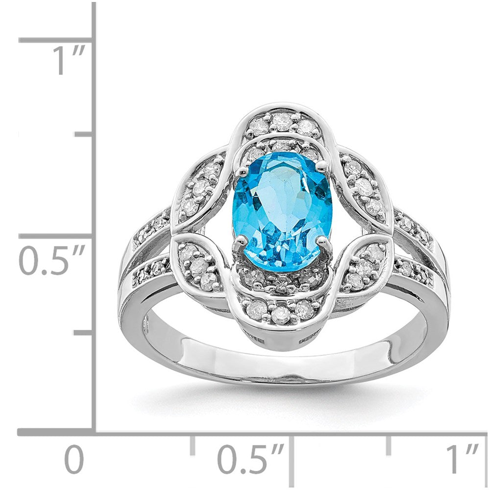 Sterling Silver Rhodium Blue Topaz & Diamond Ring (Size 7 Only)
