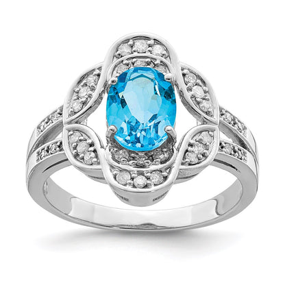 Sterling Silver Rhodium Blue Topaz & Diamond Ring (Size 7 Only)
