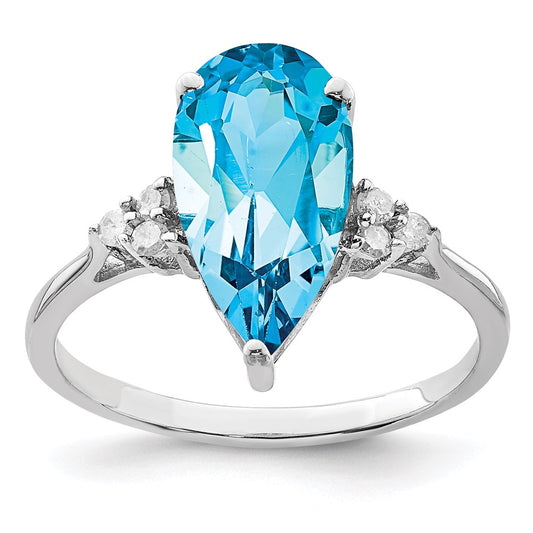 Sterling Silver Rhodium Blue Topaz & Diamond Ring (Size 7 Only)