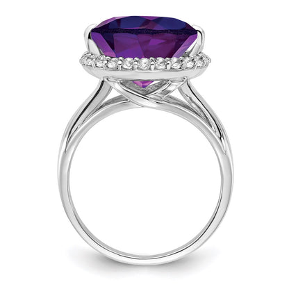 Sterling Silver Rhodium Plated White Topaz & Amethyst Ring (Size 7 Only)