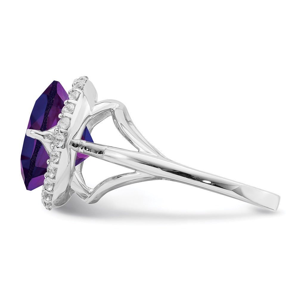 Sterling Silver Rhodium Plated White Topaz & Amethyst Ring (Size 7 Only)