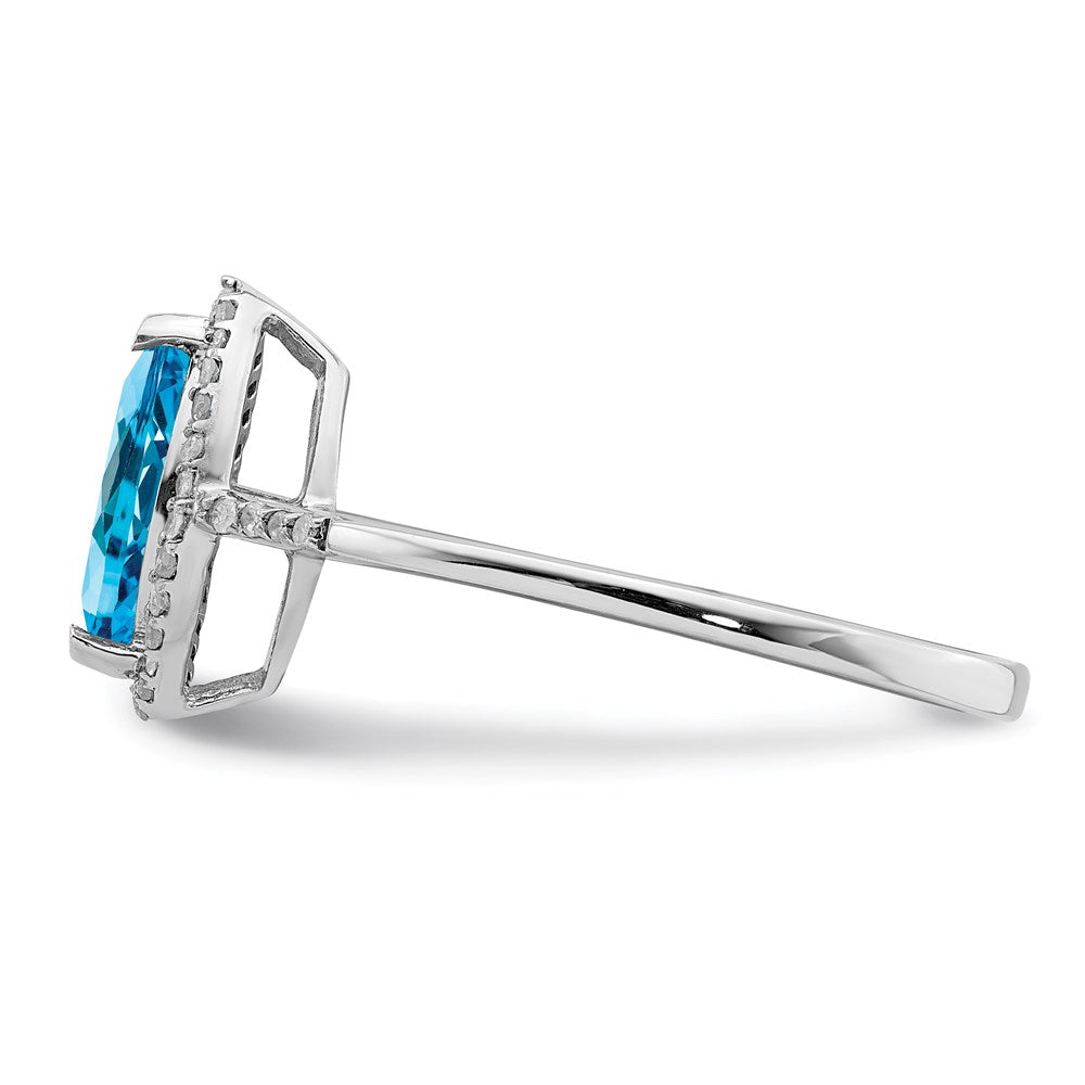 Sterling Silver Rhodium Blue Topaz & Diamond Ring (Size 6 Only)