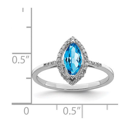 Sterling Silver Rhodium Blue Topaz & Diamond Ring (Size 6 Only)