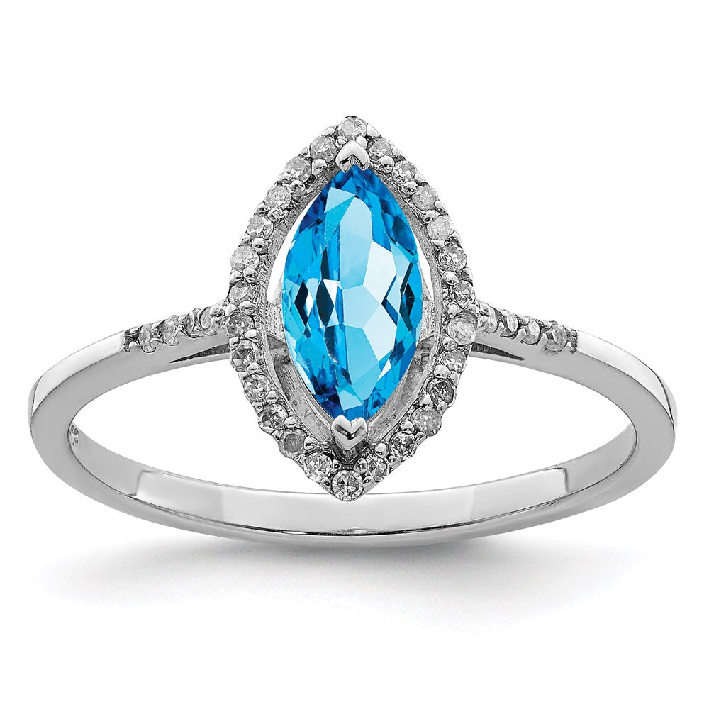 Sterling Silver Rhodium Blue Topaz & Diamond Ring (Size 6 Only)