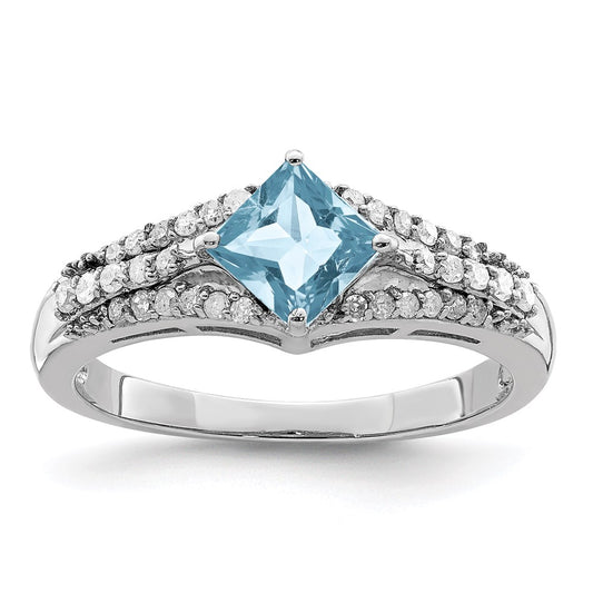 Sterling Silver Rhodium Diamond & Sky Blue Topaz Ring (Size 6 Only)