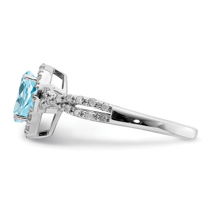 Sterling Silver Rhodium Diamond & Sky Blue Topaz Ring (Size 6 Only)