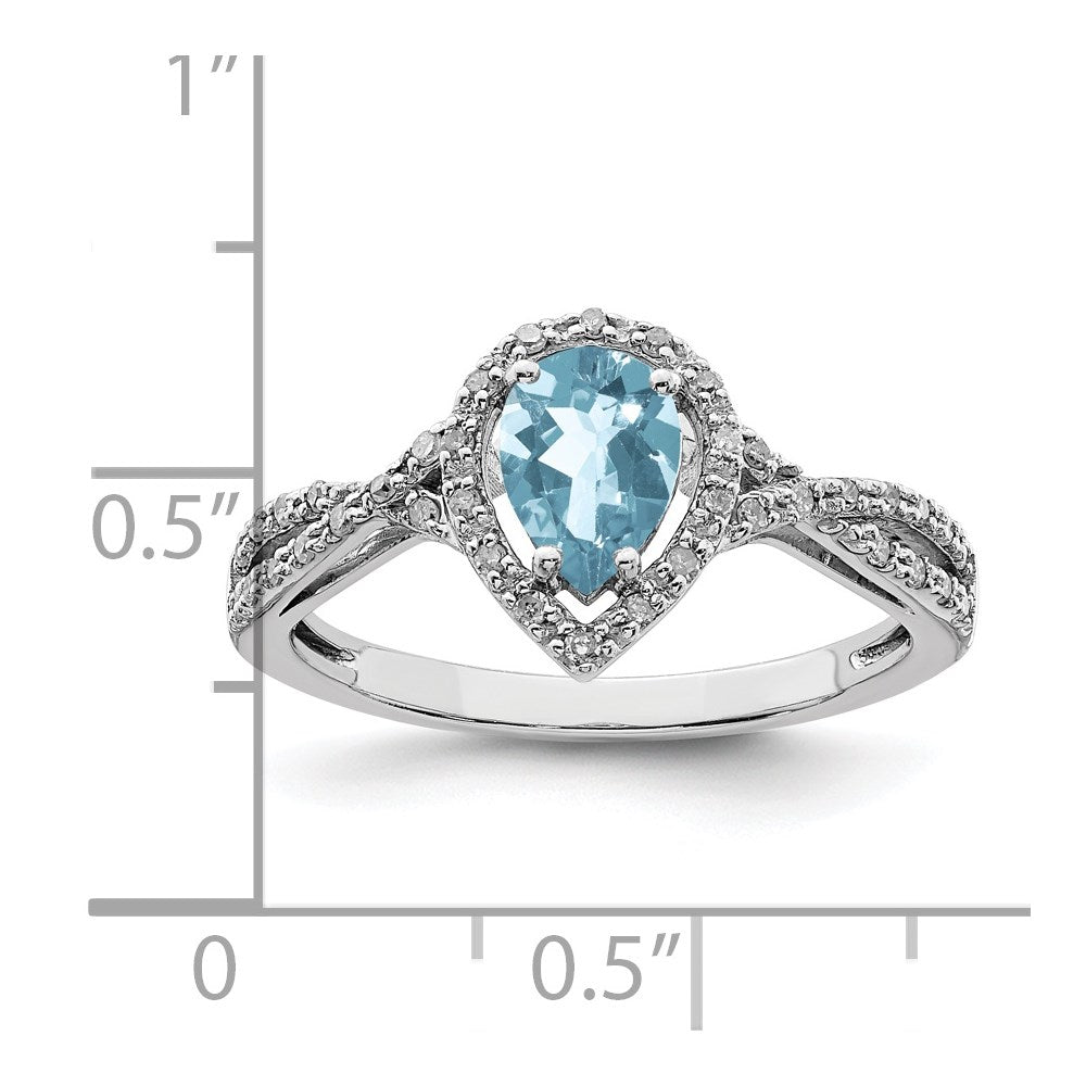 Sterling Silver Rhodium Diamond & Sky Blue Topaz Ring (Size 6 Only)