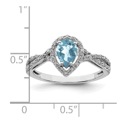 Sterling Silver Rhodium Diamond & Sky Blue Topaz Ring (Size 6 Only)