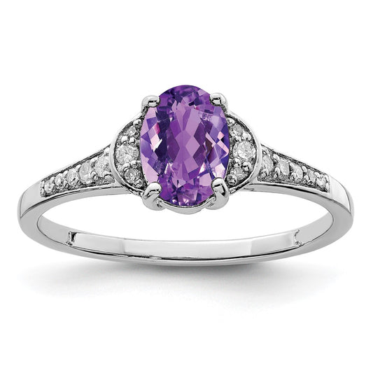 Sterling Silver Rhodium Plated Diamond & Amethyst Ring