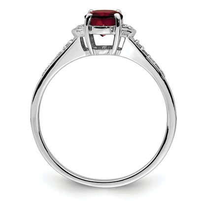 Sterling Silver Rhodium Plated Diamond & Garnet Ring
