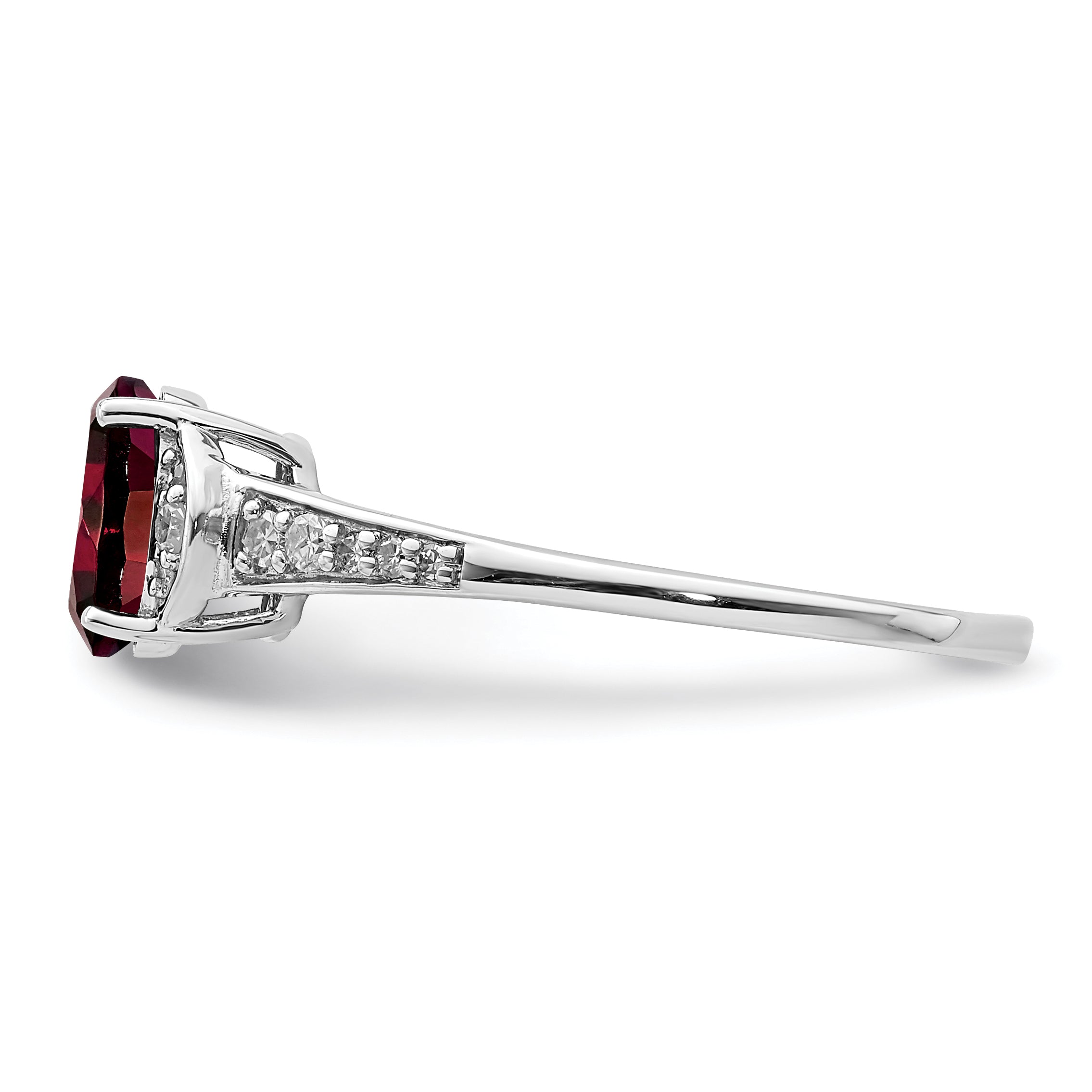 Sterling Silver Rhodium Plated Diamond & Garnet Ring