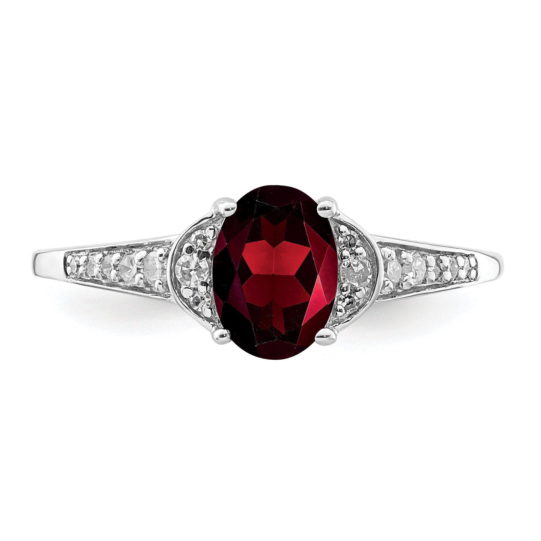 Sterling Silver Rhodium Plated Diamond & Garnet Ring