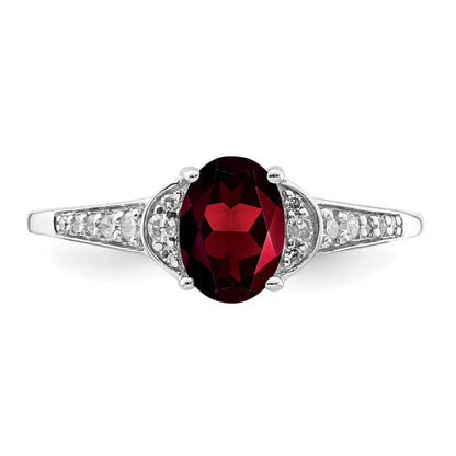 Sterling Silver Rhodium Plated Diamond & Garnet Ring
