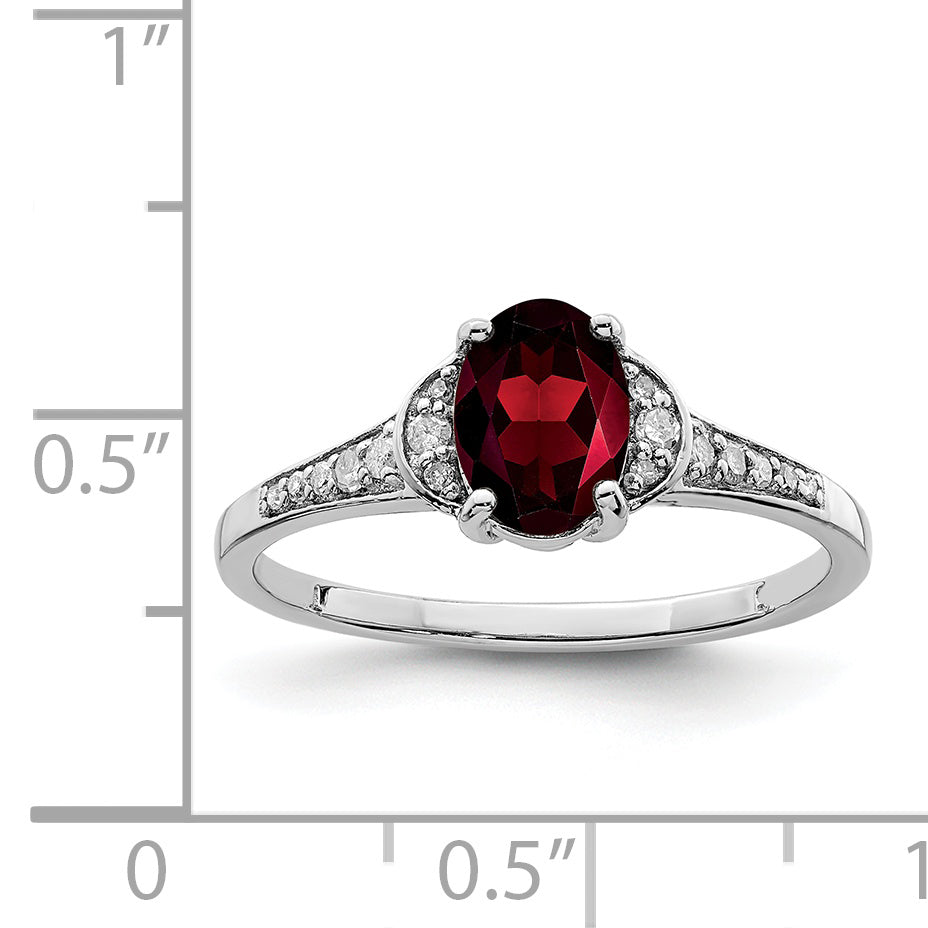Sterling Silver Rhodium Plated Diamond & Garnet Ring