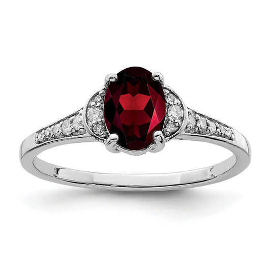 Sterling Silver Rhodium Plated Diamond & Garnet Ring