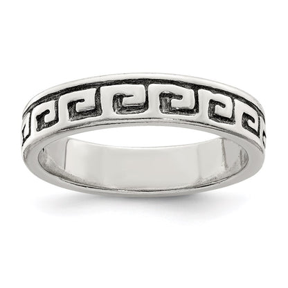 Sterling Silver Greek Key Antiqued Band
