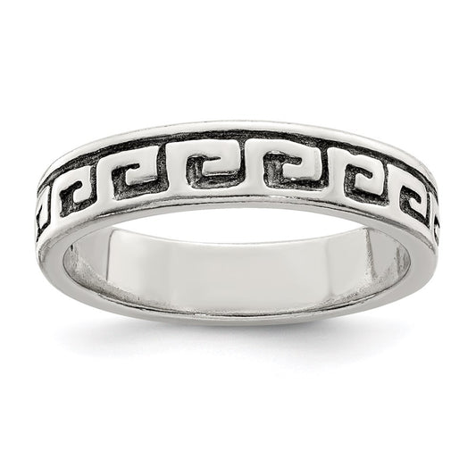 Sterling Silver Greek Key Antiqued Band