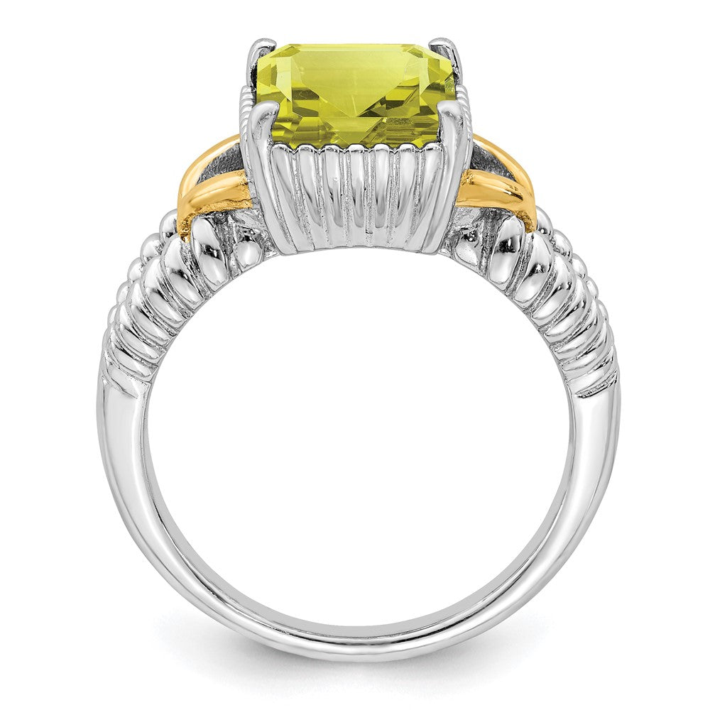 Sterling Silver Rhodium W/ Flash Gold Plate Lemon Quartz Octagonal Ring (Size 7 Only)
