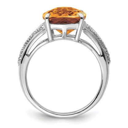 Sterling Silver Rhodium Checker Cut Whiskey Quartz Ring