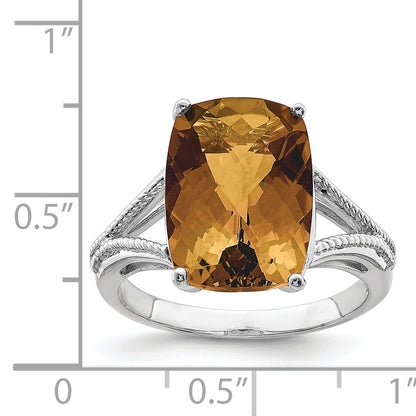 Sterling Silver Rhodium Checker Cut Whiskey Quartz Ring