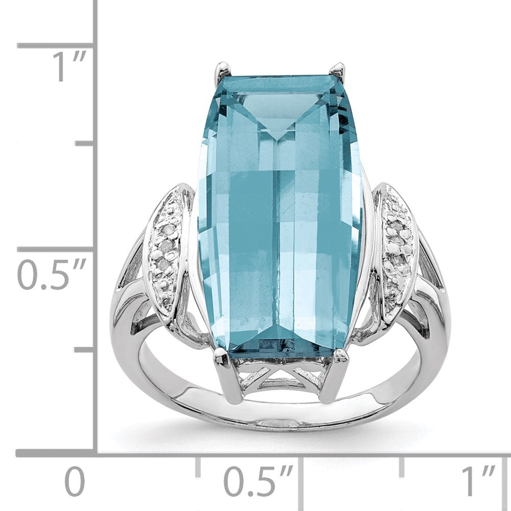 Sterling Silver Rhodium Sky Blue Topaz & Diamond Ring (Size 7 Only)