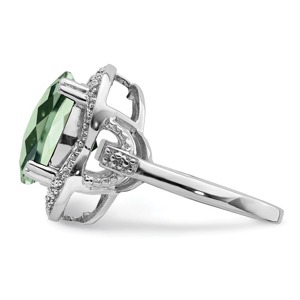 Sterling Silver Rhodium Checker Cut Green Quartz Ring (Size 7 Only)