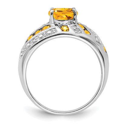 Sterling Silver Rhodium Plated Citrine & Diamond Ring (Size 5 Only)